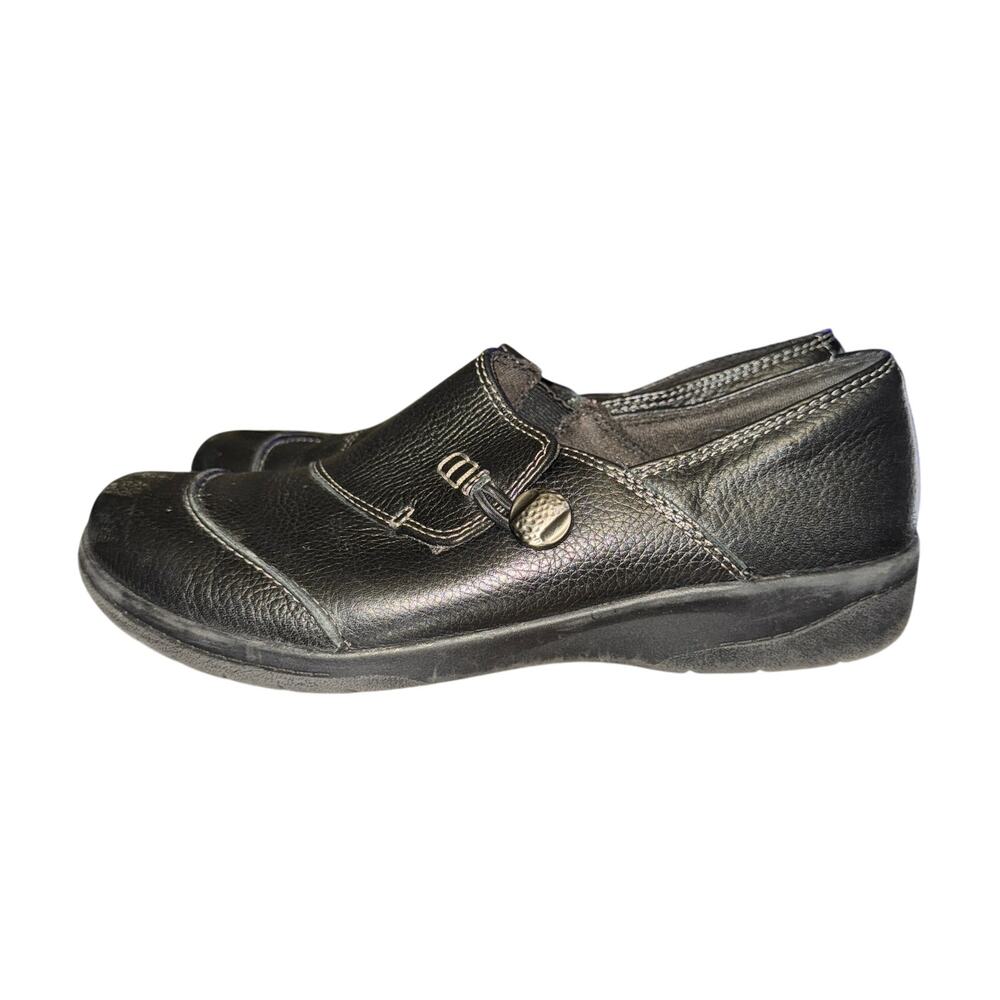 Clarks Ashland Lane Q Shoes Womens Size 7.5 M Black Leather Slip On Elastic Gore